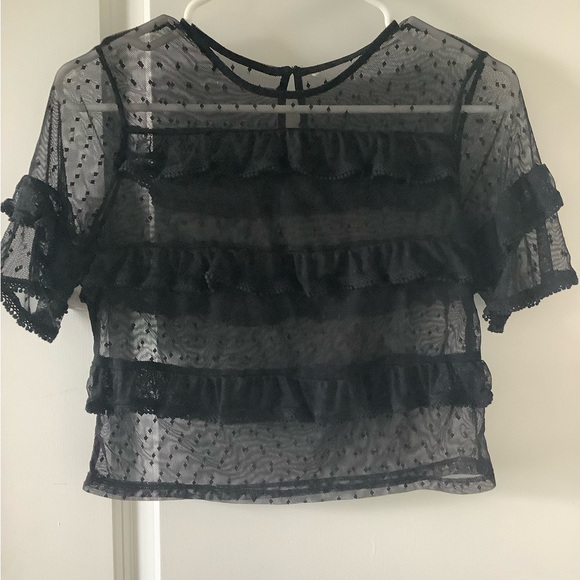Tops - Elegant Black Sheer Ruffle Top